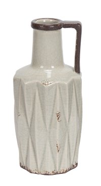 Antique Cream Ceramic Vase with Handle