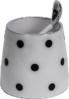 Clearance Aluminum Sugar Pot and Spoon with a White Enamel Finish and Polka Dots