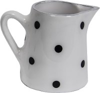 Aluminum Milk Jug with a White Enamel Finish and Polka Dots