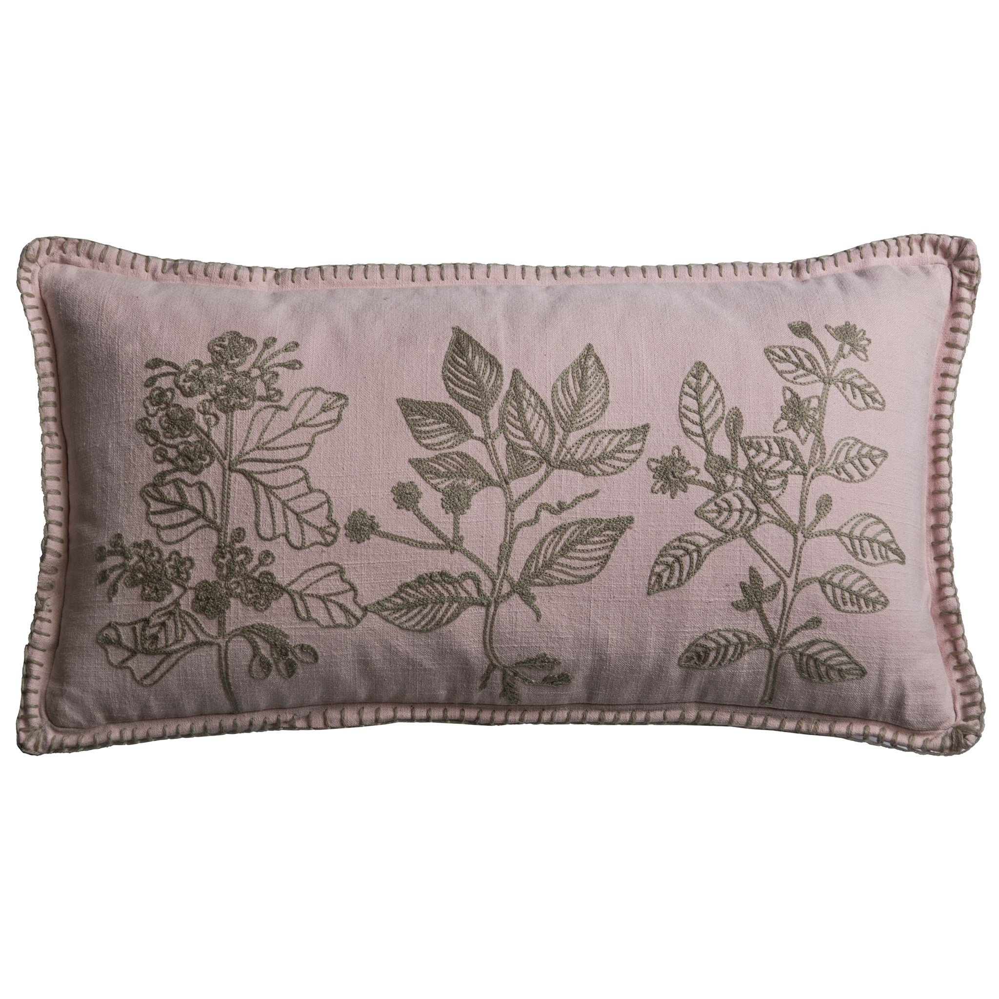 Pink Embroidered Floral Throw Pillow - Carly-1