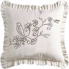 White Ruffled Embroidered Bird and Floral Throw Pillow