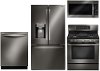 KIT LG 4 Piece Gas Kitchen Appliance Package with French Door Smart Refrigerator - Black Stainless Steel