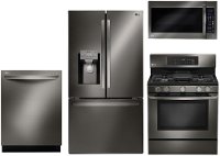 KIT LG 4 Piece Gas Kitchen Appliance Package with French Door Smart Refrigerator - Black Stainless Steel