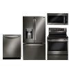 KIT LG 4 Piece Electric Kitchen Appliance Package with French Door Smart Refrigerator - Black Stainless Steel