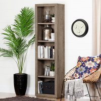 10481 Weathered Oak 5 Shelf Narrow Bookcase - Kanji