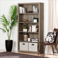 10482 Weathered Oak 5 Shelf Bookcase - Kanji