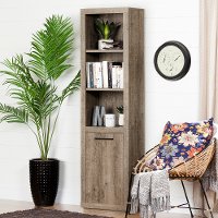 10486 Weathered Oak 3 Shelf Bookcase with Door - Kanji