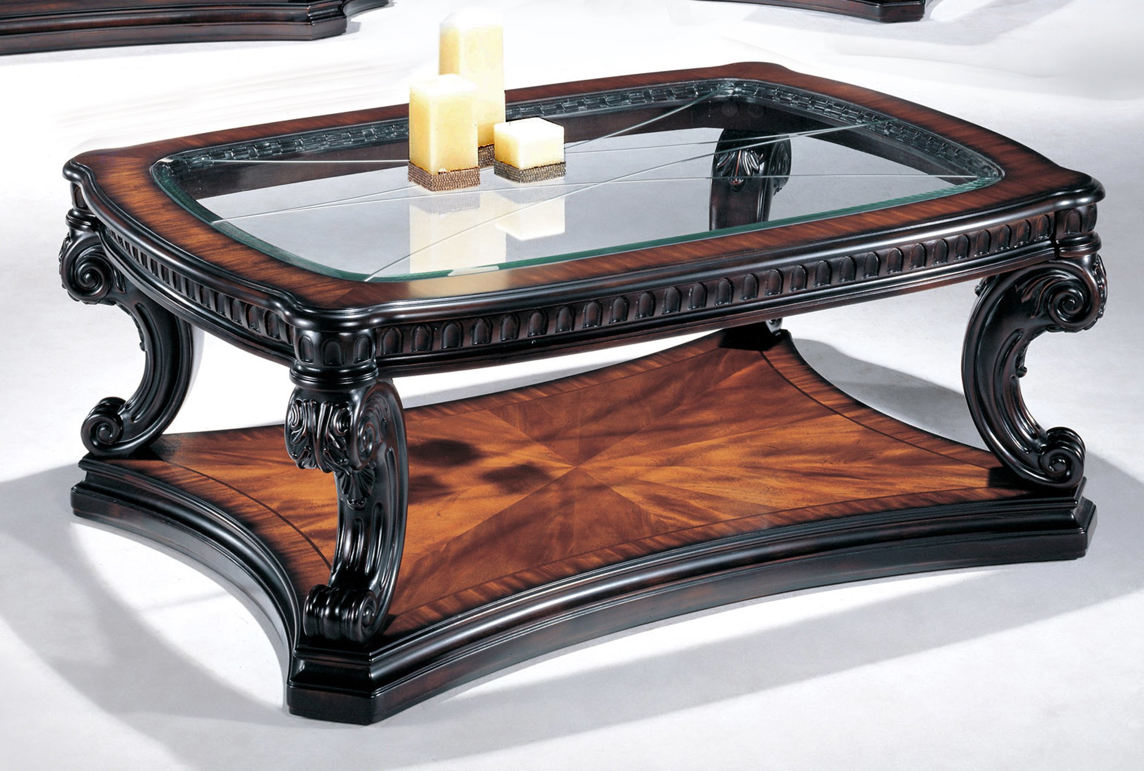 Contemporary Brown and Glass Top Coffee Table - Grand Estates-2