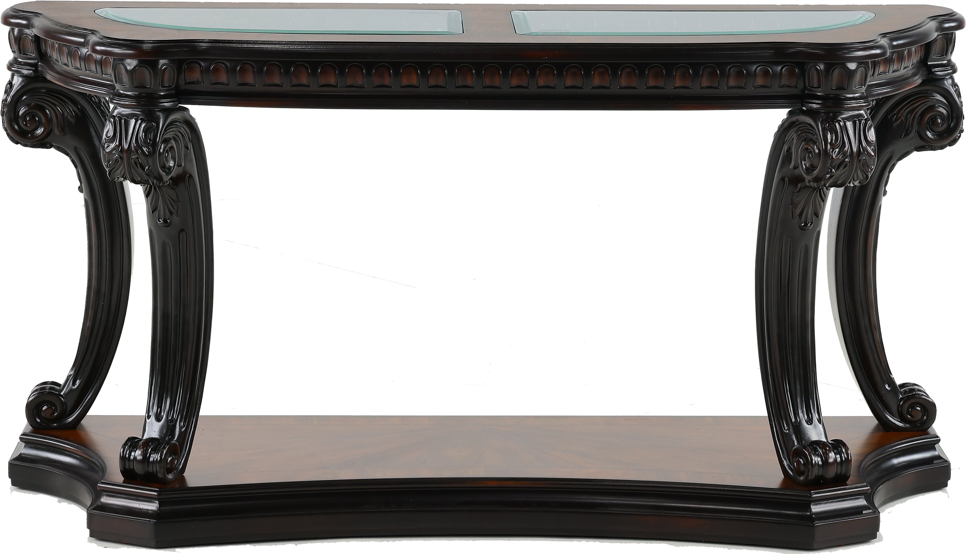 Traditional Brown and Glass Top Sofa Table - Grand Estates-1