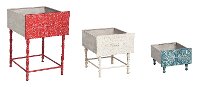 Set of 3 Wood and Metal Embossed Planter Boxes
