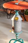 Distressed Multi-Colored Metal Birdhouse Table with Cast Iron Birds-2