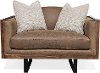 Segovia Oak and Brown Leather Settee With Throw Pillows - Nadine