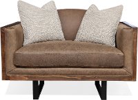 Segovia Oak and Brown Leather Settee With Throw Pillows - Nadine