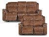 Pacific Oak Brown Leather-Match Power Reclining Sofa & Loveseat