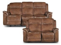 Pacific Oak Brown Leather-Match Power Reclining Sofa & Loveseat