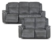 Gray Leather-Match Power Reclining Sofa & Loveseat