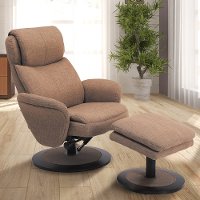 Taupe Swivel Recliner with Ottoman - Comfort Chair