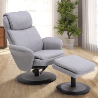 Light Gray Swivel Recliner with Ottoman - Comfort Chair