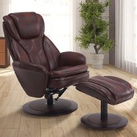 Whiskey Brown Leather Swivel Recliner with Ottoman - Comfort Chair