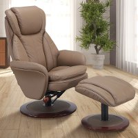 Sand Tan Leather Swivel Recliner with Ottoman - Comfort Chair
