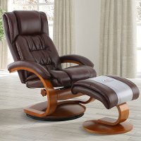 Whiskey Brown Leather Recliner with Ottoman - Oslo