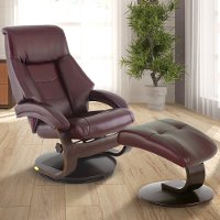 Merlot Burgundy Top Grain Leather Swivel Recliner with Ottoman - Oslo