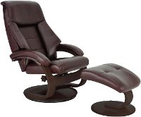 Merlot Burgundy Top Grain Leather Swivel Recliner with Ottoman - Oslo-2