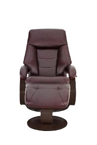 Merlot Burgundy Top Grain Leather Swivel Recliner with Ottoman - Oslo-5