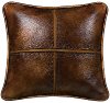 Brown Cross Stitched Faux Leather Throw Pillow