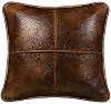 Brown Cross Stitched Faux Leather Throw Pillow