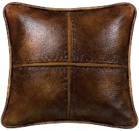 Brown Cross Stitched Faux Leather Throw Pillow