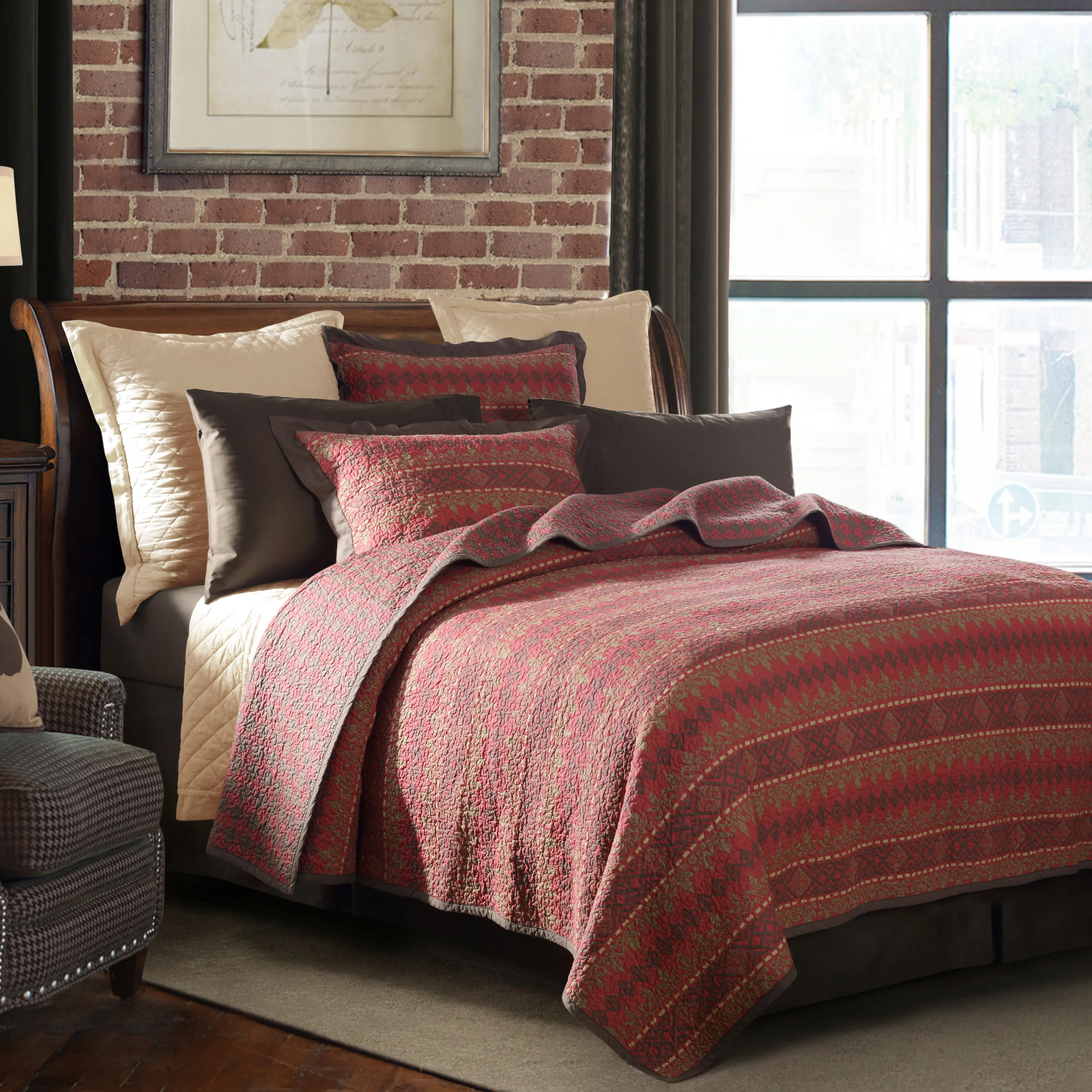 Soft Red and Chocolate Tones Rushmore Full-Queen Bedding Collection-2