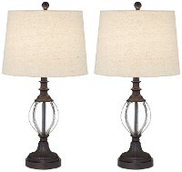 Glass Ribbed Table Lamp Pair