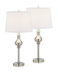 Brushed Nickel and Steel Teardrop Neck Pair of Table Lamps