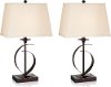 Dark Bronze Half Moon Pair of Table Lamps