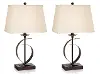 Dark Bronze Half Moon Pair of Table Lamps