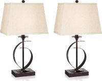 Dark Bronze Half Moon Pair of Table Lamps