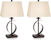 Dark Bronze Half Moon Pair of Table Lamps