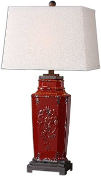 Rustic Red Embossed Ceramic Table Lamp