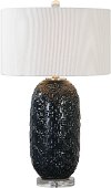 Deep Blue Embossed Ceramic Table Lamp