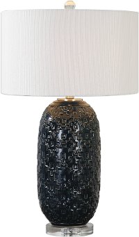 Deep Blue Embossed Ceramic Table Lamp