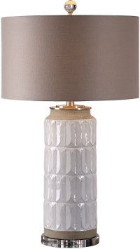 White Glaze Embossed Ceramic Table Lamp