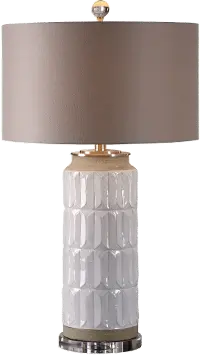 White Glaze Embossed Ceramic Table Lamp