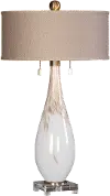 White Glass Table Lamp with Metallic Bronze Accents