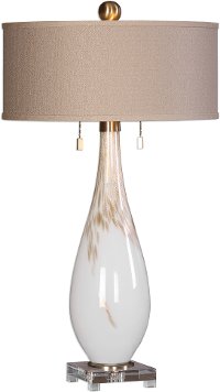 White Glass Table Lamp with Metallic Bronze Accents