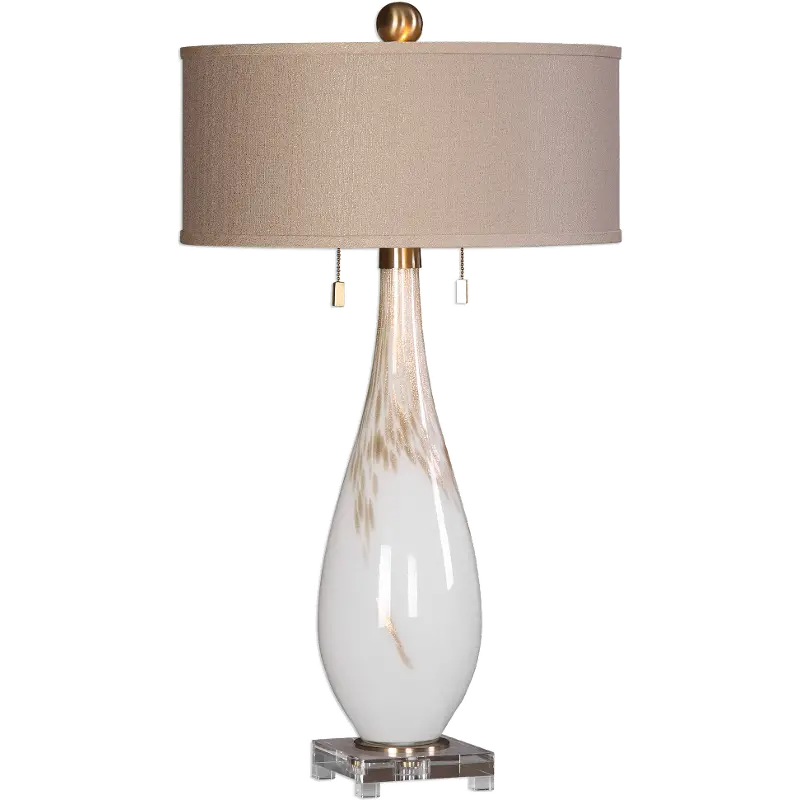 White Glass Table Lamp with Metallic Bronze Accents