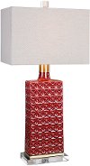 Deep Red Embossed Table Lamp with Brass Accents