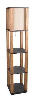 Natural Wooden Floor Lamp With Black Shelves