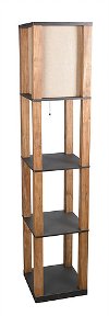 Natural Wooden Floor Lamp with Black Shelves