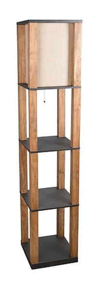 Natural Wooden Floor Lamp with Black Shelves
